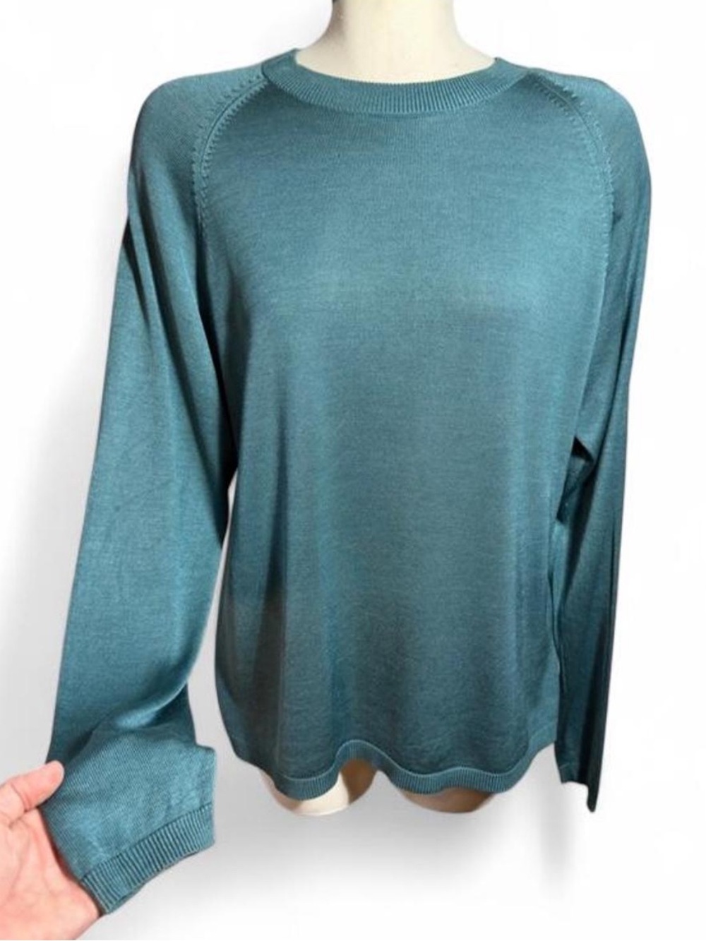 Murano Men's Large 100% Silk Crewneck Sweater Teal Luxury Knit Preppy Classic